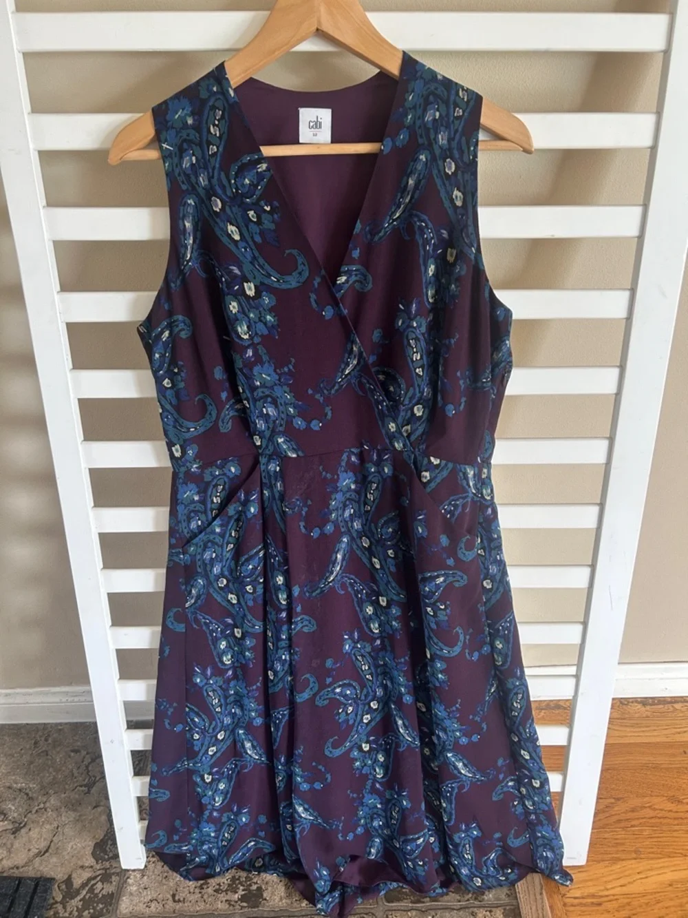 CAbi Treasure Paisley #3461 Floral Pocket Midi Dress Blue Plum Short Sleeve 12 - Picture 2 of 13